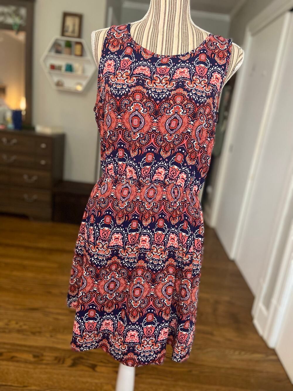 Altar’d State navy/coral print sleeveless bread with back cut out detail